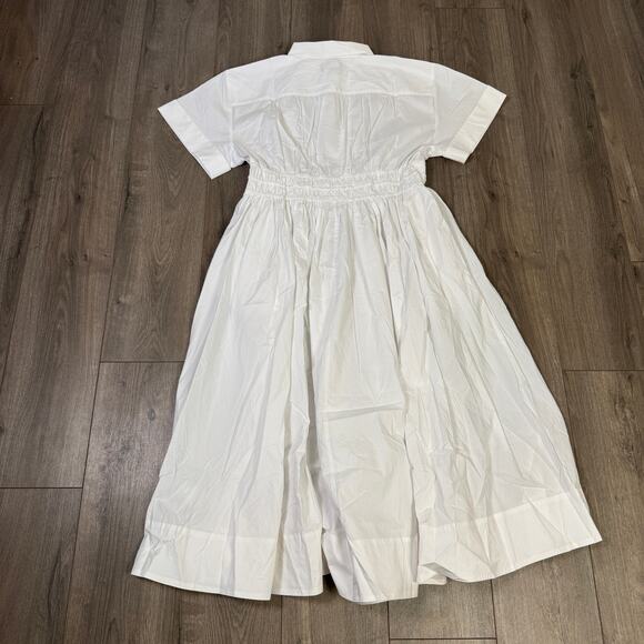 J.Crew Drama Shirt Dress WMNS 16 White Cotton Poplin Drawstring Waist BY832 SS - Picture 7 of 9